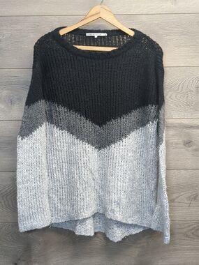 Pam & Gela Chevron Ribbed Sweater Wool-Blend Knit Size Small